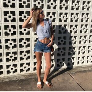 H.I.P. Blue and White Cap Flutter Sleeve Crop Top